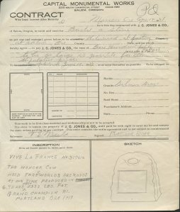 Contract for the monument to "Vive La France" the Wonder Cow