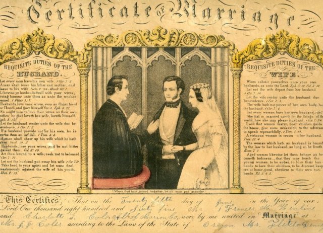 2013.027.0001 Marriage Certificate for Frances Henline and Charlotte Coles